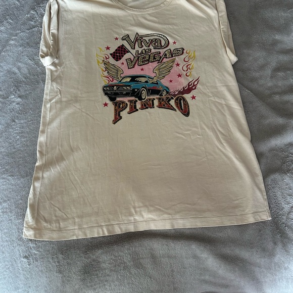 Pinko Beige Graphic Tee with Car Design - Picture 7 of 14